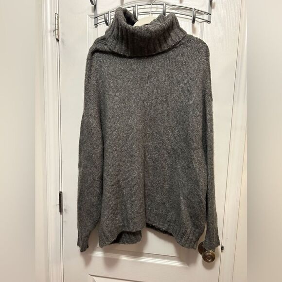 Zara Slouchy oversized Turtleneck sweater alpaca blend Womens S fur pockets Boho - Picture 2 of 15